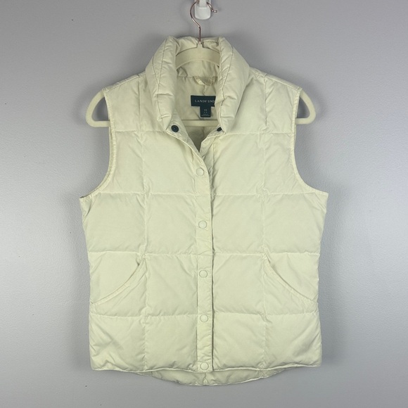 Lands' End Stylish Cream Goosedown Snap Buttons Side Pockets XS Puffer Vest - Picture 2 of 7